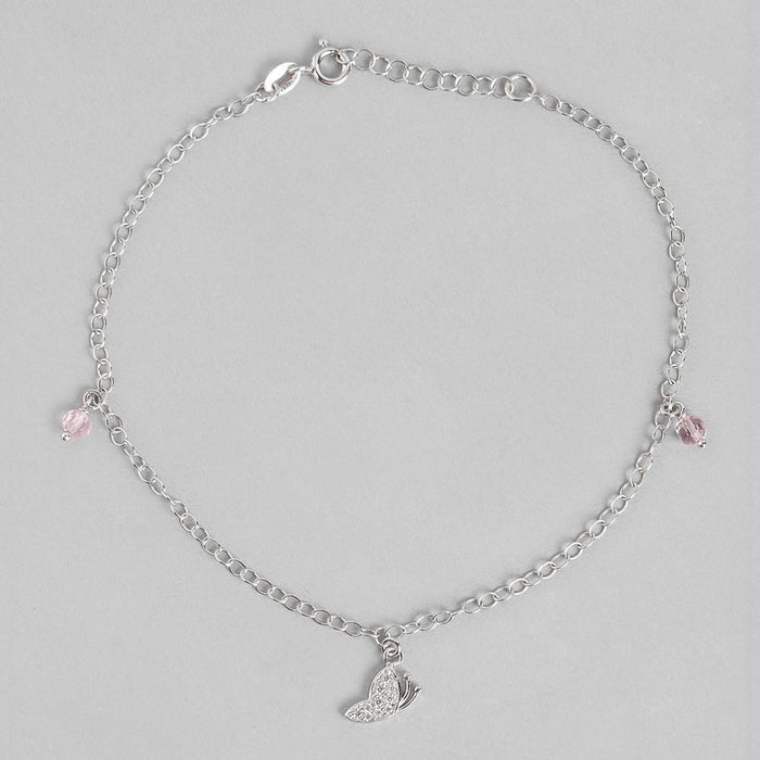 Drop With CZ Rhodium Plated 925 Sterling Silver Chained Anklet
