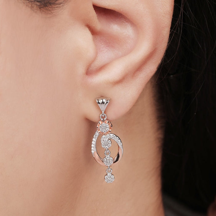 Dual Bloom Harmony CZ Dual-Tone Plated Floral 925 Sterling Silver Earrings