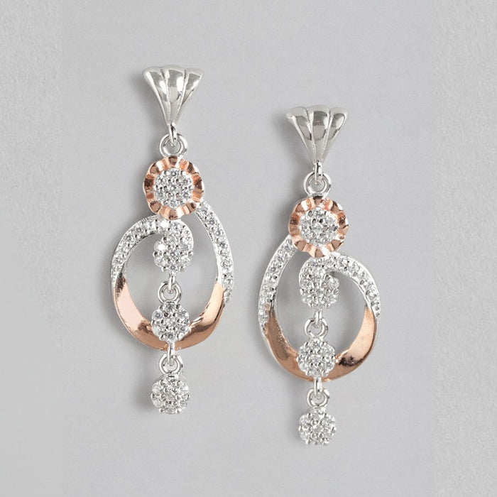 Dual Bloom Harmony CZ Dual-Tone Plated Floral 925 Sterling Silver Earrings