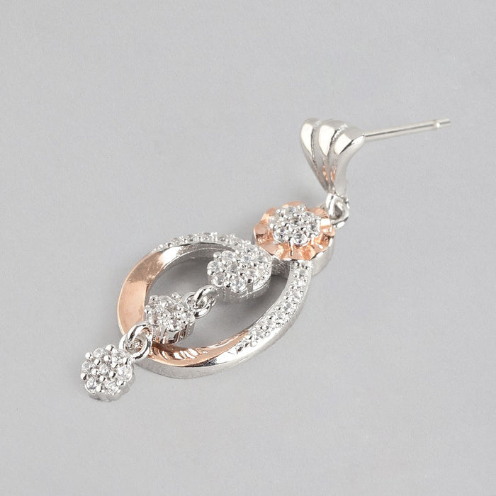 Dual Bloom Harmony CZ Dual-Tone Plated Floral 925 Sterling Silver Earrings