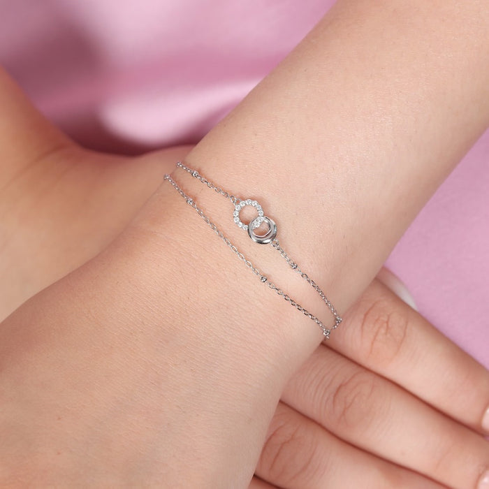 Dual Circle Radiance Rhodium Plated 925 Sterling Silver Bracelet