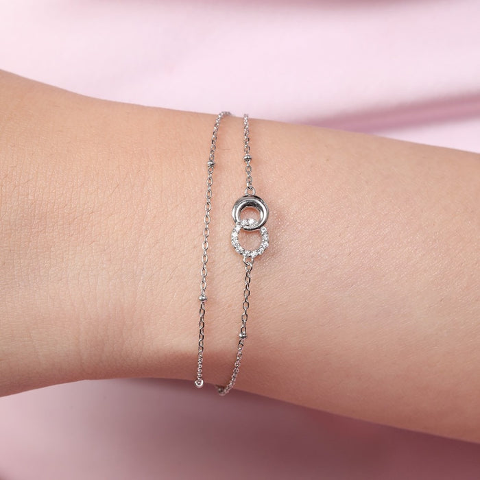 Dual Circle Radiance Rhodium Plated 925 Sterling Silver Bracelet