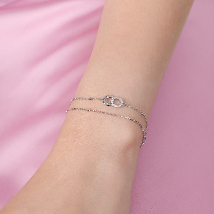 Dual Circle Radiance Rhodium Plated 925 Sterling Silver Bracelet