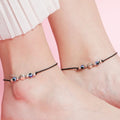 Dual Evil Eye Rhodium Plated 925 Sterling Silver Thread Anklet