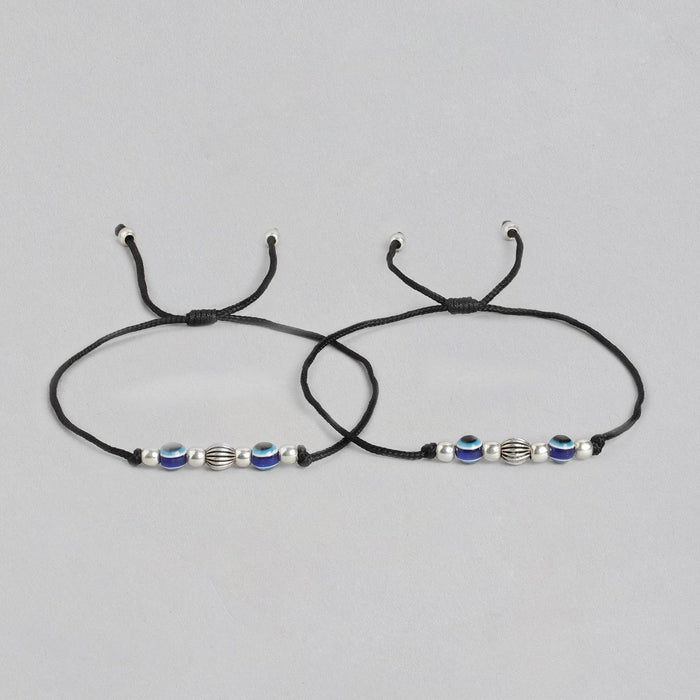 Dual Evil Eye Rhodium Plated 925 Sterling Silver Thread Anklet