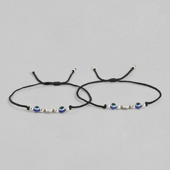 Dual Evil Eye Rhodium Plated 925 Sterling Silver Thread Anklet