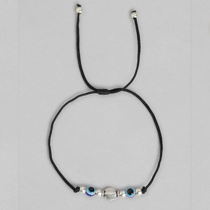 Dual Evil Eye Rhodium Plated 925 Sterling Silver Thread Anklet