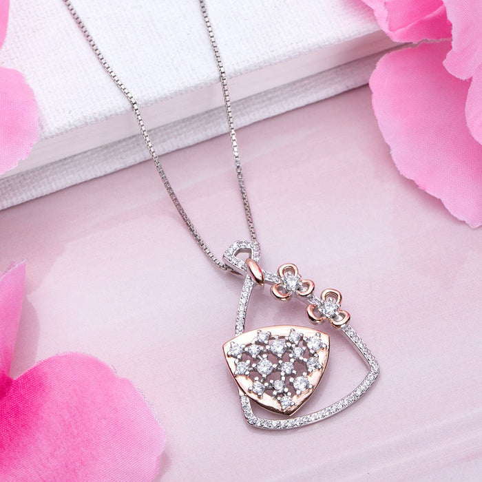 Dual Harmony Abstract Brilliance 925 Sterling Silver Pendant with Chain