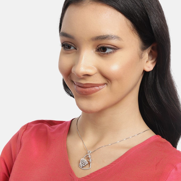 Dual Harmony Abstract Brilliance 925 Sterling Silver Pendant with Chain