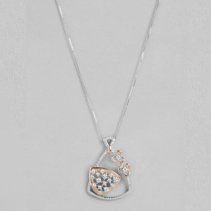 Dual Harmony Abstract Brilliance 925 Sterling Silver Pendant with Chain