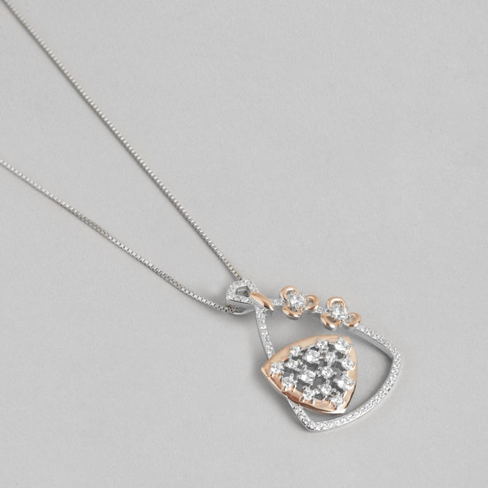 Dual Harmony Abstract Brilliance 925 Sterling Silver Pendant with Chain