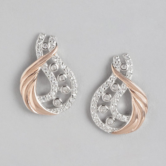 Dual Harmony CZ Brilliance Dual Tone Plated 925 Sterling Silver Earrings