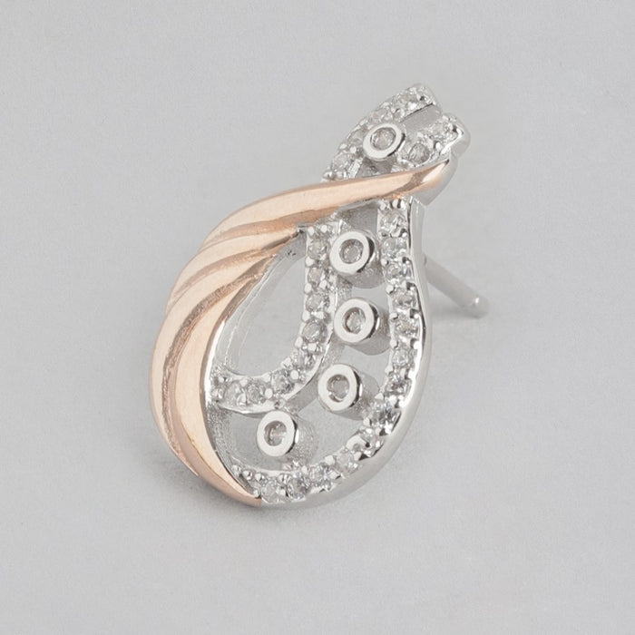Dual Harmony CZ Brilliance Dual Tone Plated 925 Sterling Silver Earrings