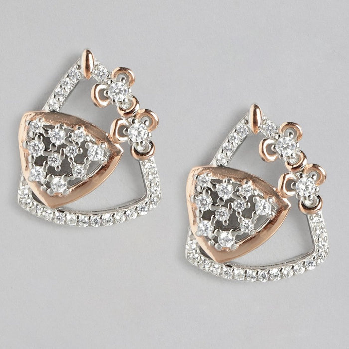 Dual Harmony CZ Sparkle Dual Tone-Plated 925 Sterling Silver Earrings