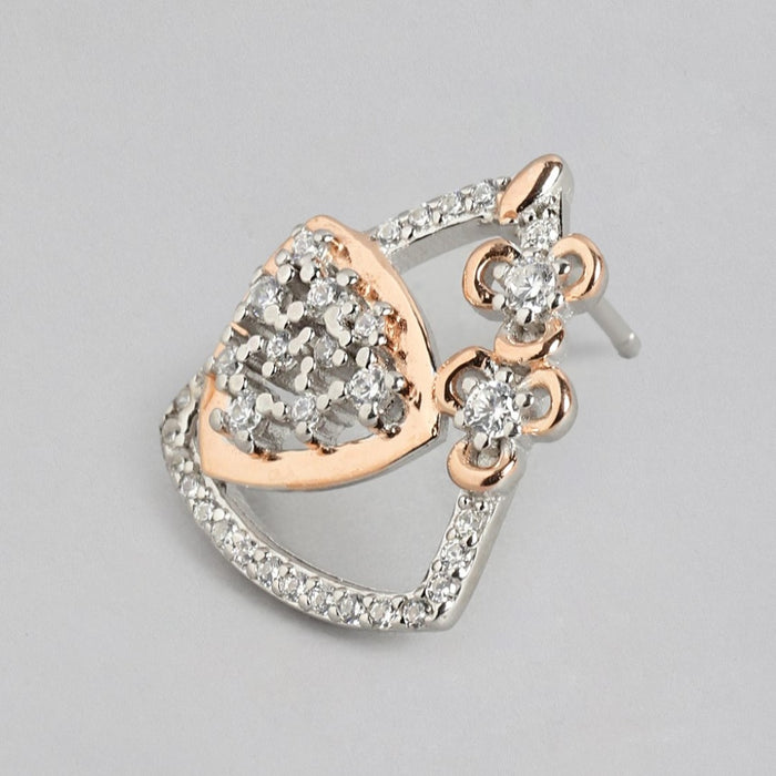 Dual Harmony CZ Sparkle Dual Tone-Plated 925 Sterling Silver Earrings