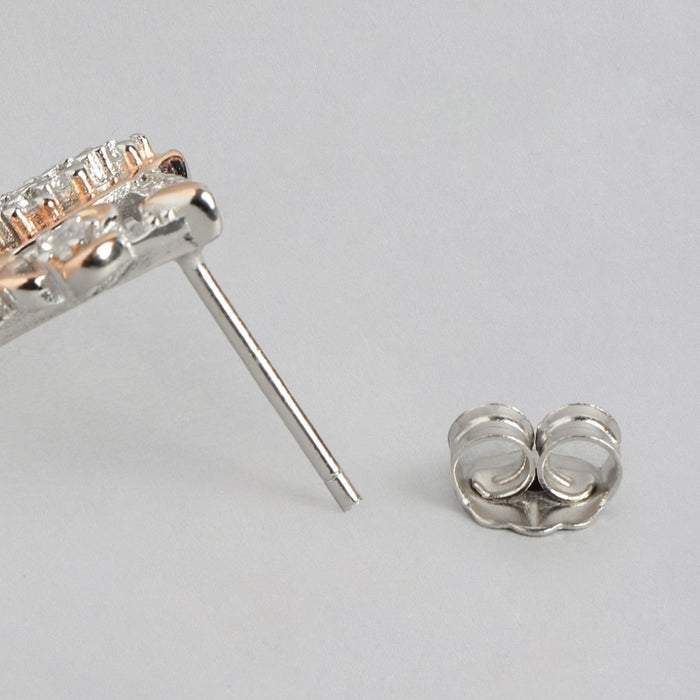 Dual Harmony CZ Sparkle Dual Tone-Plated 925 Sterling Silver Earrings