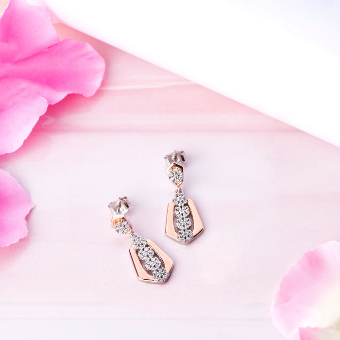 Dual Harmony Sparkle Dual Tone Plated 925 Sterling Silver Earrings