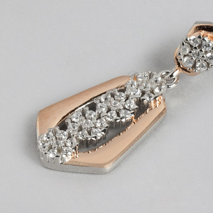 Dual Harmony Sparkle Dual Tone Plated 925 Sterling Silver Earrings