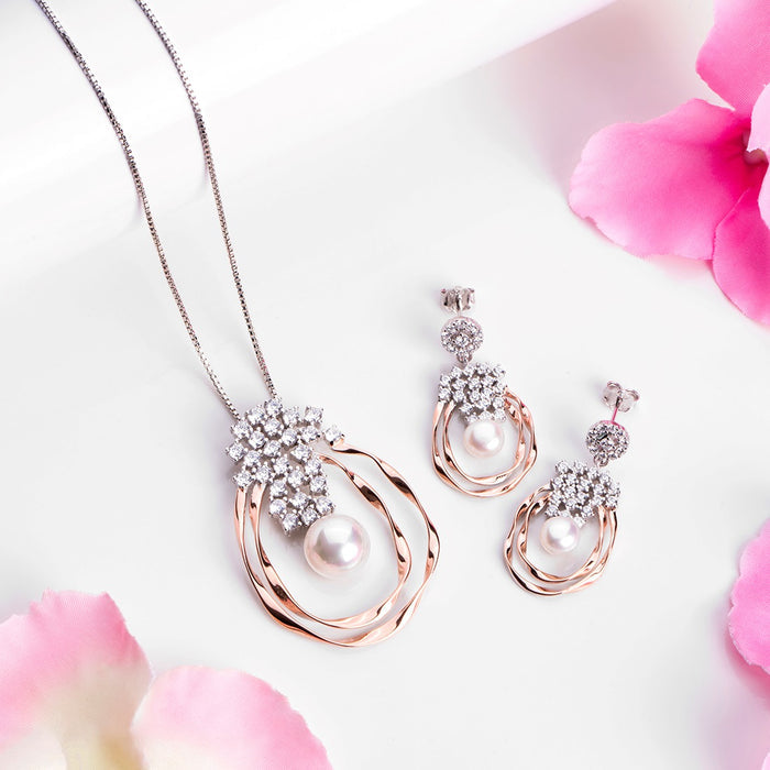 Dual Harmony Sparkle Dual Tone-Plated 925 Sterling Silver Jewelry Set