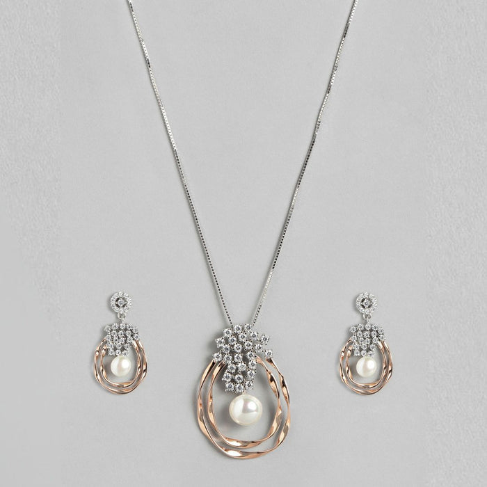 Dual Harmony Sparkle Dual Tone-Plated 925 Sterling Silver Jewelry Set