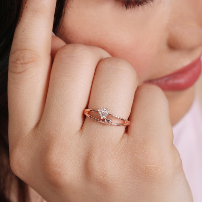 Dual Heartbeat Rose Gold Plated 925 Silver Ring Her (Adjustable)