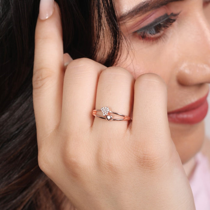Dual Heartbeat Rose Gold Plated 925 Silver Ring Her (Adjustable)