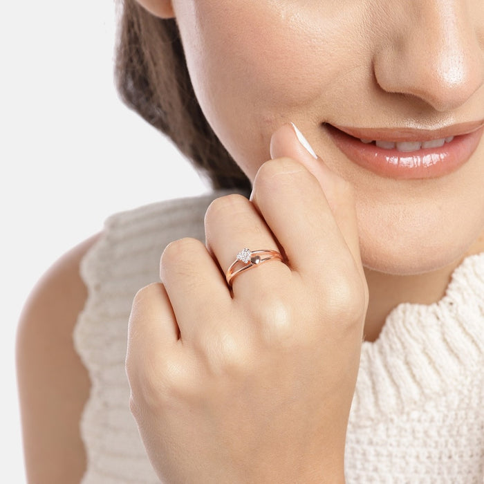 Dual Heartbeat Rose Gold Plated 925 Silver Ring Her (Adjustable)