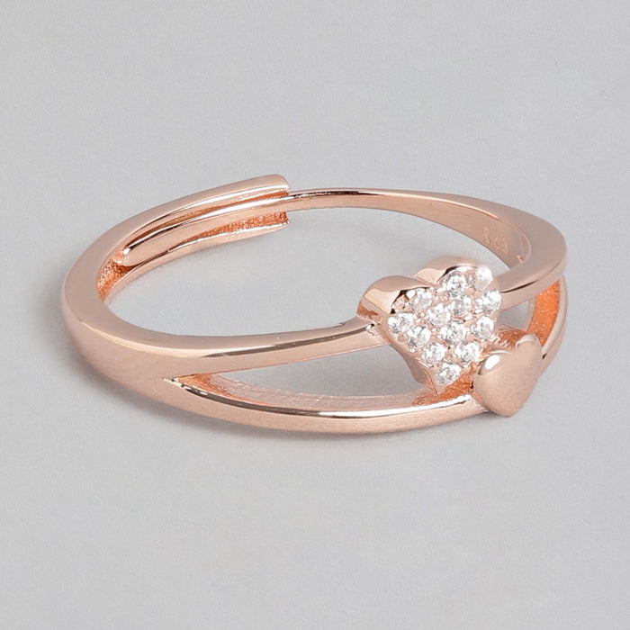 Dual Heartbeat Rose Gold Plated 925 Silver Ring Her (Adjustable)