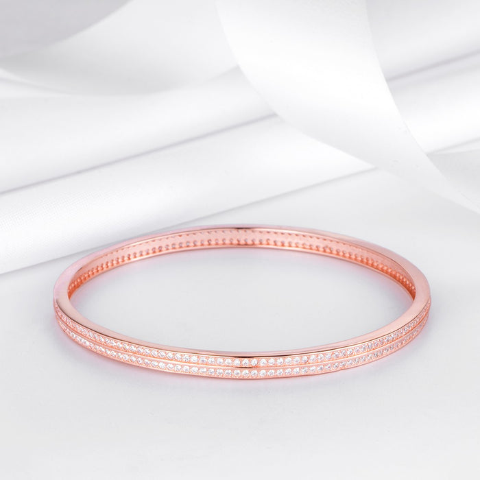 Dual Line CZ Rose Gold Plated 925 Sterling Silver Bracelet