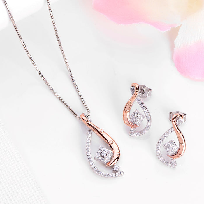 Dual Radiance Brilliance CZ Dual Tone-Plated 925 Sterling Silver Jewelry Set