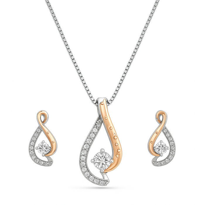 Dual Radiance Brilliance CZ Dual Tone-Plated 925 Sterling Silver Jewelry Set