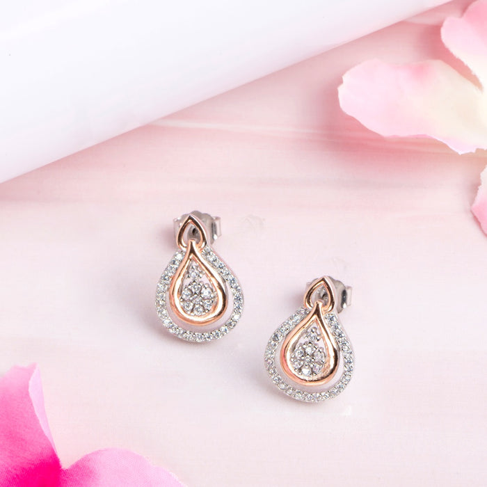 Dual Radiance CZ Dual-Tone Plated 925 Sterling Silver Earrings