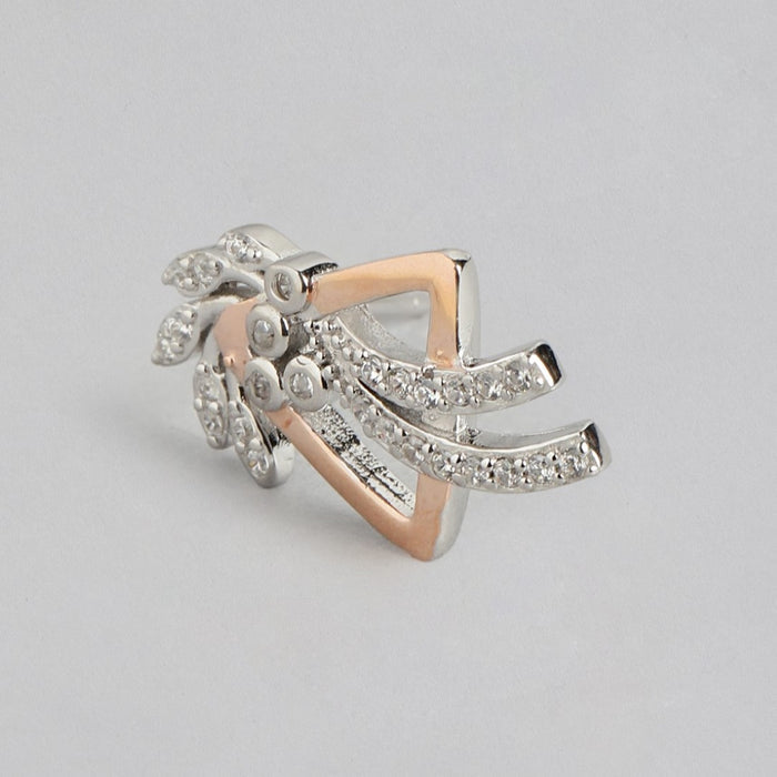 Dual Radiance Sparkle CZ Dual-Tone Plated 925 Sterling Silver Earrings