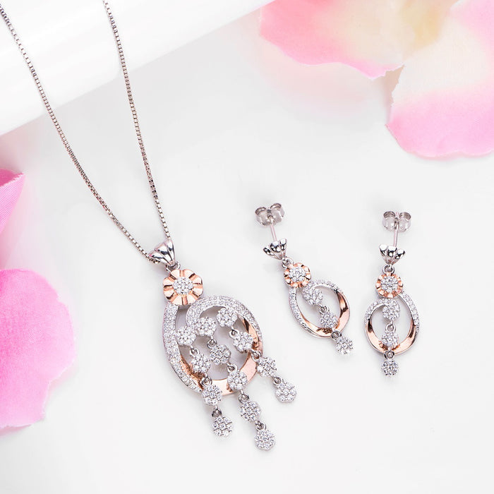 Dual Radiance Sparkle Dual Tone-Plated 925 Sterling Silver Jewelry Set