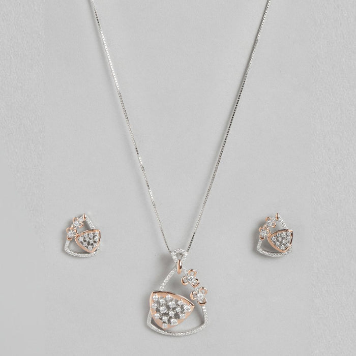 Dual Radiance Triangle Dual Tone-Plated 925 Sterling Silver Jewelry Set