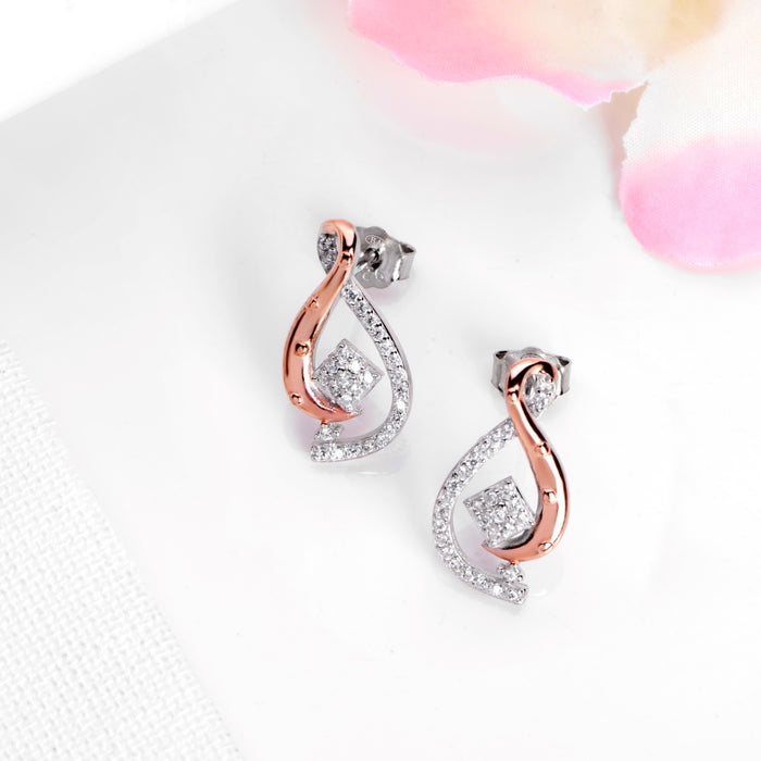 Dual Radiance Two-Tone CZ Plated 925 Sterling Silver Earrings