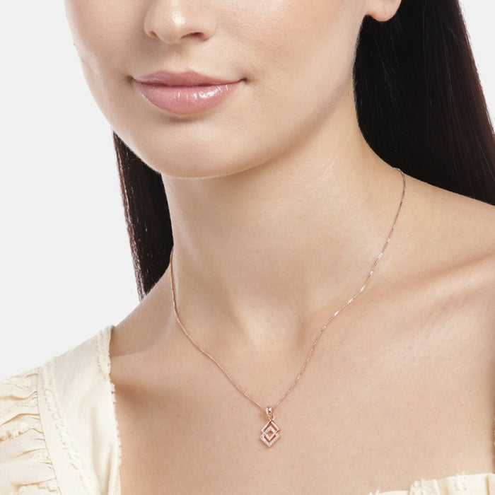Dual Square Delight CZ Rose Gold-Plated 925 Sterling Silver Pendant with Chain
