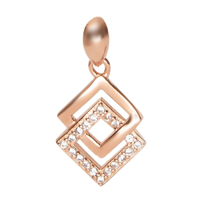 Dual Square Delight CZ Rose Gold-Plated 925 Sterling Silver Pendant with Chain