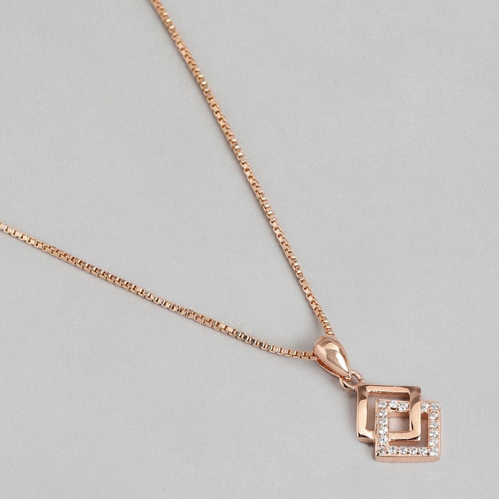 Dual Square Delight CZ Rose Gold-Plated 925 Sterling Silver Pendant with Chain