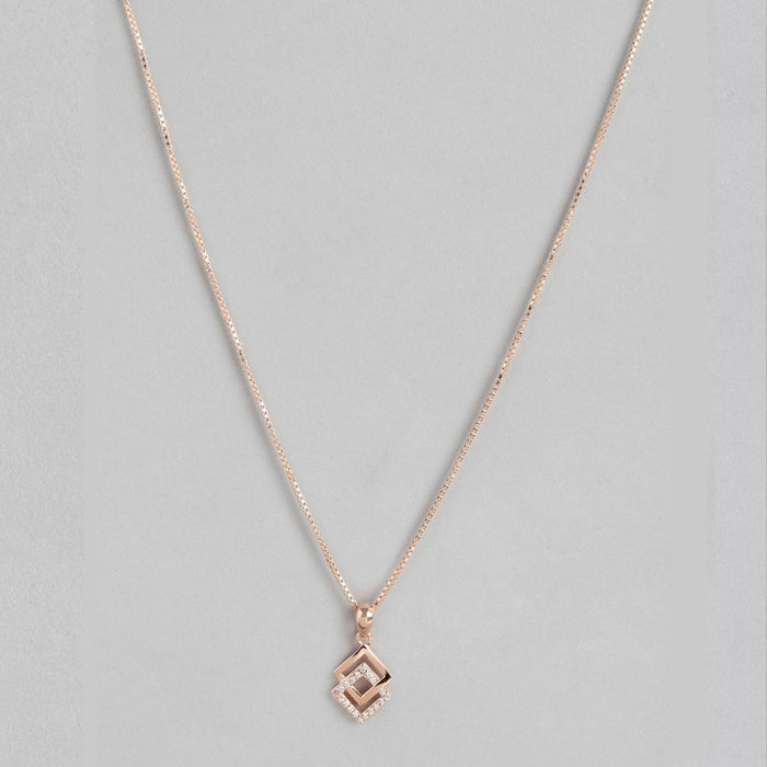 Dual Square Delight CZ Rose Gold-Plated 925 Sterling Silver Pendant with Chain