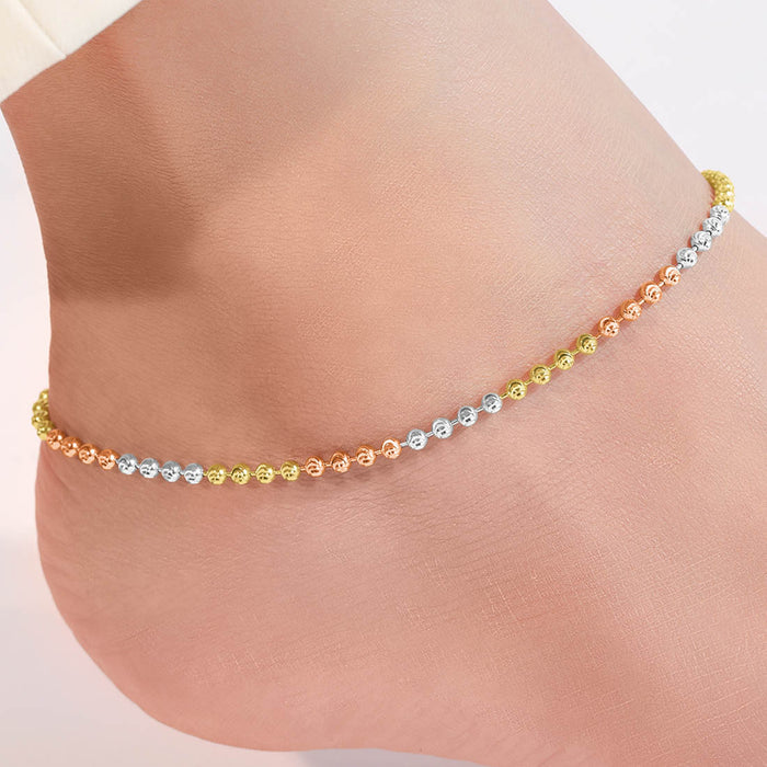 Dual Tone Beaded 925 Sterling Silver Anklet