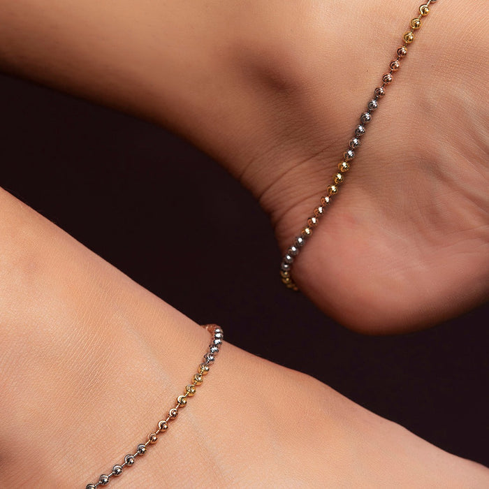 Dual Tone Beaded 925 Sterling Silver Anklet