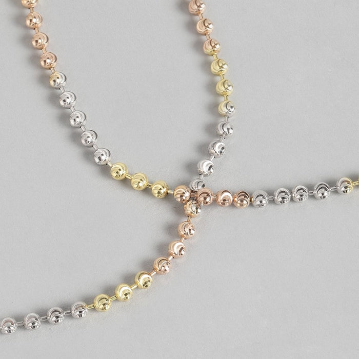 Dual Tone Beaded 925 Sterling Silver Anklet
