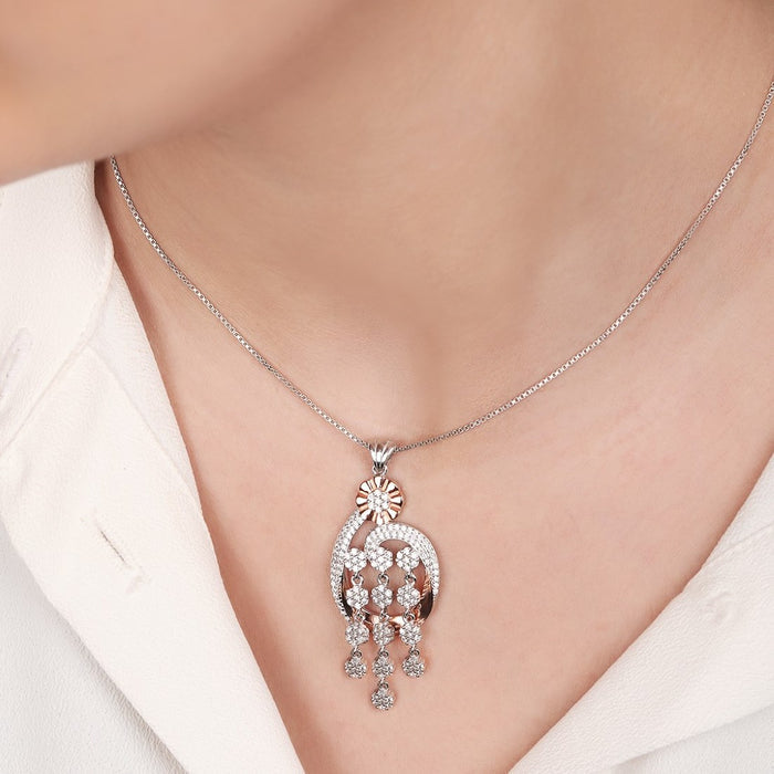 Dual Tone CZ Abstract Brilliance 925 Sterling Silver Pendant with Chain