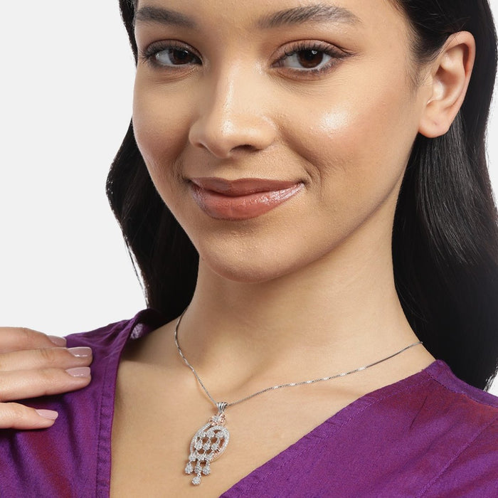 Dual Tone CZ Abstract Brilliance 925 Sterling Silver Pendant with Chain