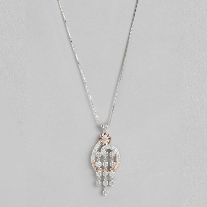 Dual Tone CZ Abstract Brilliance 925 Sterling Silver Pendant with Chain