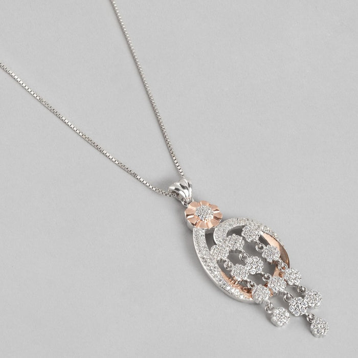 Dual Tone CZ Abstract Brilliance 925 Sterling Silver Pendant with Chain