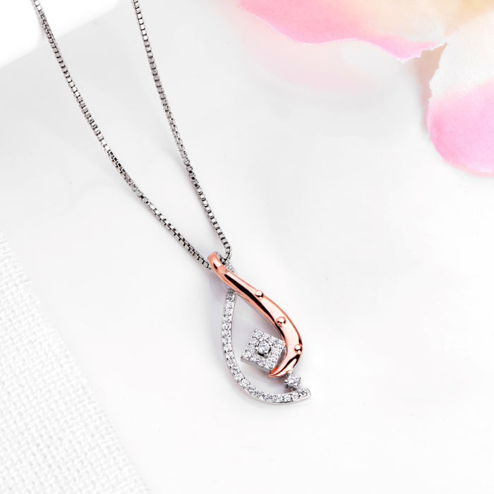 Dual Tone CZ Abstract Elegance 925 Sterling Silver Pendant with Chain
