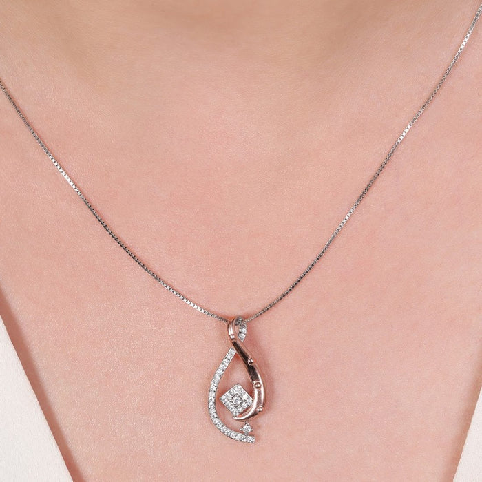 Dual Tone CZ Abstract Elegance 925 Sterling Silver Pendant with Chain
