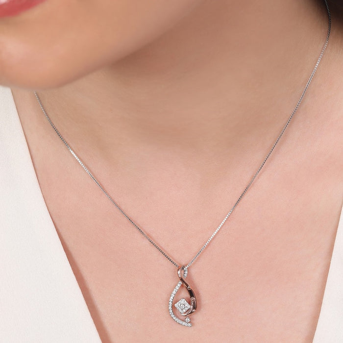 Dual Tone CZ Abstract Elegance 925 Sterling Silver Pendant with Chain
